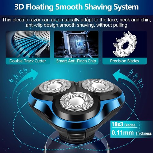 Viatia Electric Razors for Men – 3D Head Shavers, Wet & Dry Cordless Shaver, IPX7 Waterproof with Beard/Nose Trimmer & Face Cleaning Brush, Men’s Shaving Kit, Ideal Gift for Men