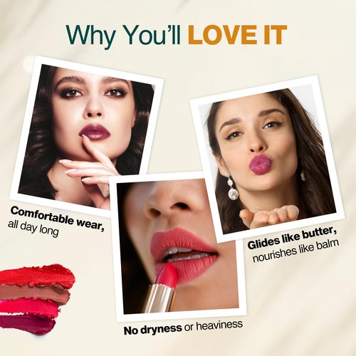 NOURISH MANTRA Creamy Matte Lipstick - Rani Kiss | Non-drying, Highly Pigmented Lipstick | Matte Finish | Enriched with Castor Oil & Vitamin E | 4 g
