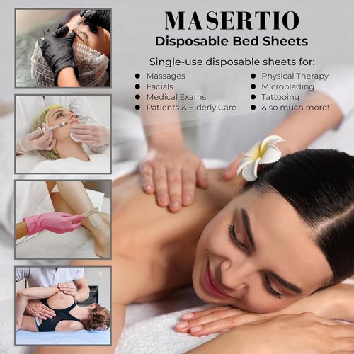 MASERTIO Disposable Massage Bed Cover - Non-woven Disposable Material - Ideal for Spa, Massage Table, Tattoo, Waxing Table - No Crinkle Table Sheets - 31.5 x 71 Inches (30 Sheets Per Roll)