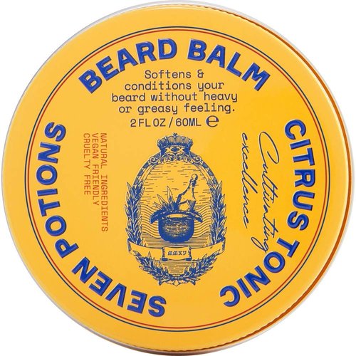 SEVEN POTIONS Beard Balm for Men — Conditioning Softener to Nourish Skin, Facial Hair, and Stop Beard Itch — All-Natural, Vegan, Cruelty Free — Citrus Tonic (2 FL OZ)