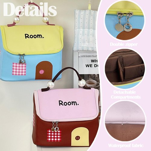 【Dopamine Style House-Shaped Cosmetic Bag】Cute Large Capacity Travel Waterproof Makeup Zipper Organizer/Toiletry Bag for Women/Portable Essentials Case for Teen Girls/Storage Brush & Nail Polish