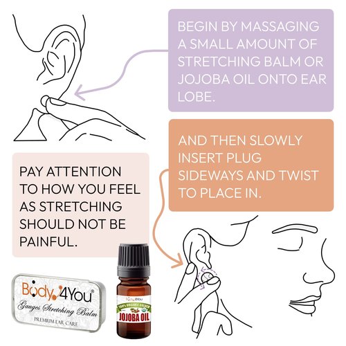 BodyJ4You 18PC Body Piercing Stone Plugs - Ear Stretching Balm Organic Jojoba Oil Aftercare - Beginners 00G 10mm - Saddle Double Flared Tunnels Expander Earrings