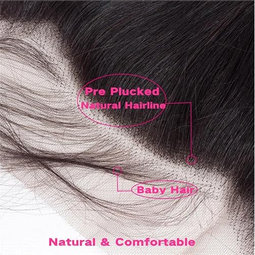 13x4 Lace Frontal Closure Straight Ear to Ear HD Lace Frontal Pre Plucked 20 Inch Brazilian Virgin Human Hair Frontals Free Part 150% Density Hair Extensions Natural Black