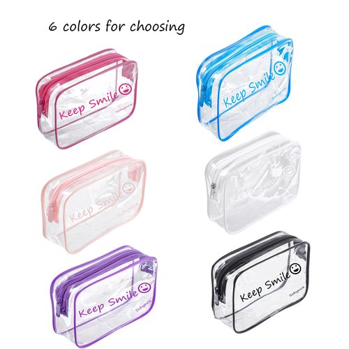 2pcs Clear PVC Toiletry Bag Transparent Waterproof Cosmetic Bag Minimalism Makeup Bag Small neat Cosmetic Pouch Summer Beach Purses Organize (Smile White)