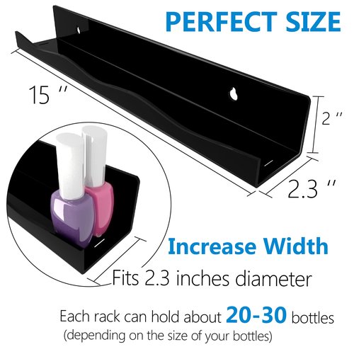 YMVV Black Acrylic Nail Polish Wall Racks,15" Increased Width Black Wall Mounted Shelves Nail Polish Organizer, Sunglasses Essential Oil Storage Shelf Display 6 Pack