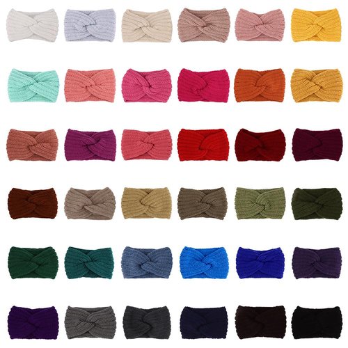 AOPRIE Bulk Winter Headbands for Women Girls Ear Warmers for Women Ear Covers for Cold Weather Knit Wide Thick headbands Colorful, 36 Pack