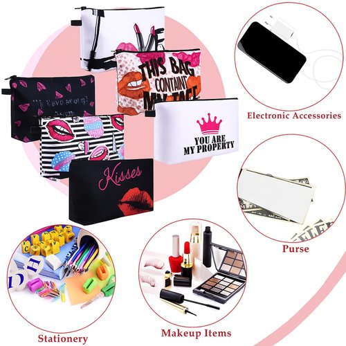 Sanwuta 12 Pieces Cosmetic Makeup Bags Printed Roomy Toiletry Waterproof Beauty Bag Organizer Pouches with Zipper Makeup Accessories for Women(Love Style)