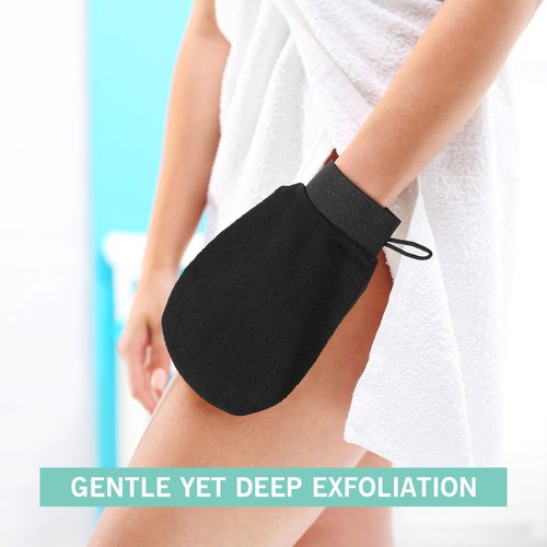 FoldTier 20 Pcs Exfoliating Glove Bulk Summer Exfoliator Mitt Body Scrubber 150d Viscose Fiber Deep Skin Korean Scrub Mitt for Spa Massage Dead Skin Remover for Men and Women(Black)