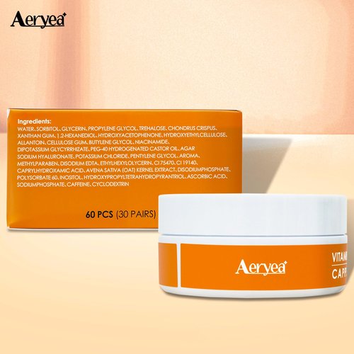 Aeryea Under Eye Patches with Vitamin C & Caffeine 30 Pairs for Dark Circles, Fine Lines and Puffiness, with Niacinamide Hydra-Gel Collagen, Skin Care for Men & Women - 2 PACK