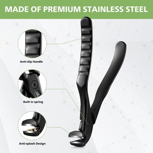 BALUCA Ergonomic Nail Clipper for Seniors - Toenail Clipper for Thick Toenails and Fingernails, Long Handle Nail Clippers with Catcher, Precision Nail Trimmer for Men and Women - Black