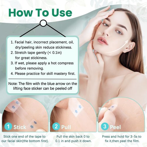 KOSOBO Face Lift Tape, Face Tape Lifting Invisible, Facelift Tape for Face Invisible, Neck Tape Skin Tape Facial Tape for Lifting Loose Sagging Skin, Jowls, Eyes, Double Chin (1 Count (Pack of 172))