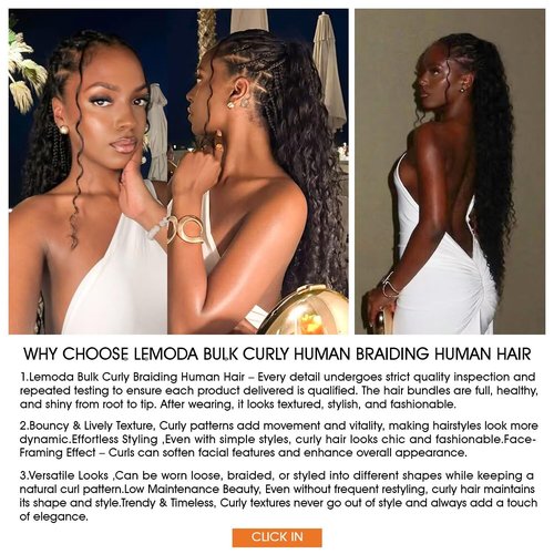 Lemoda Burmese Curly Bulk Human Hair Extensions Boho Human Braiding Hair For Bohemian Knotless Braids 16Inch No Weft 100% Unprocessed Virgin Hair 1PC/Lot Salon-Quality Natural Black
