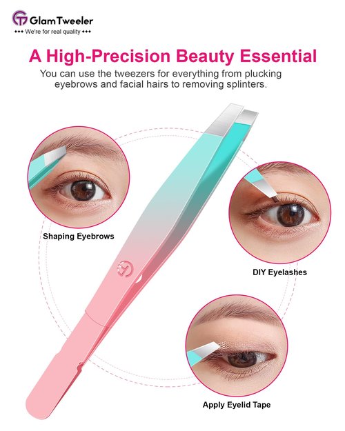 Exclusive G-01 Slant Tip Tweezers, GlamTweeler High Precison Expert Eyebrow and Facial Hair Removal Tweezer with Leather Storage & Carrying Case