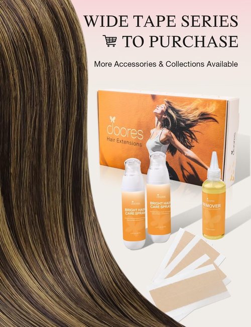 DOORES Invisi Edge Wide Tape in Human Hair Extensions, Dark Brown to Chestnut Brown 4PCS Injection Tape ins 20g 18 Inch, Injected 3 Inch Wide Extensions Straight for Thinning Hair