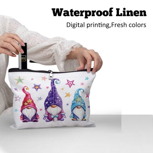Cafl Magic Gnomes Makeup Bag Stars Cosmetic Bag for Women Large Capacity Make Up Bag Portable Travel Toiletry Pouch Accessories Organizer 10 * 8inch