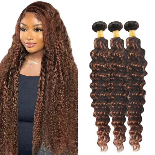 Highlight Brown Bundles Human Hair P430 Ombre Bundles Chocolate Deep Wave Bundle 10 12 14 Inch Unprocessed Brazilian Remy Hair P430 Brown Deep Wave Human Hair 100G/Pc
