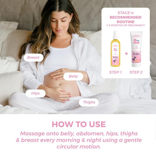 Leska Maternity Lotion & Oil | STAGE A: PREPARE & SOOTHE Supple Belly Lotion & Happy Belly Oil (Pregnancy Months 1-5) | Part of a Complete 3-Stage Pregnancy Skincare System | New Mom Gifts (4-4.22oz)