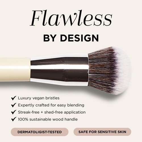HALEYS Kabuki Makeup Brush – Soft, Dense Vegan Makeup Brush for Liquid, Cream & Powder Foundation, Seamless Blending, Airbrush Finish, Dermatologist-Tested, Cruelty-Free Face Brush