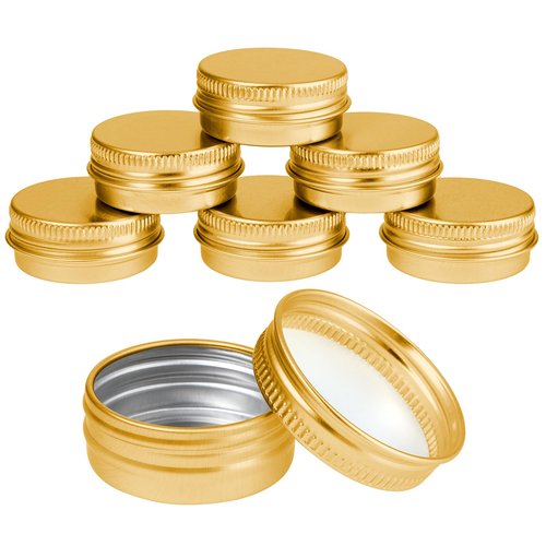 WLLHYF 6 Pack 0.5 oz Metal Round Aluminum Tin Jar Containers with Screw Lid Leak Mini Proof Refillable Bottle Salve Tins Lip Balm Lotion Spice Cream Box for Cosmetic (Gold)