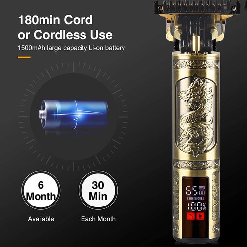 Professional Hair Clippers for Men Electric Haircut Kit Hair Trimmer Grooming Waterproof Rechargeable Close Cutting T Blade Trimmer USB Rechargeable Clippers for Hair Cutting (LED-Dragon)