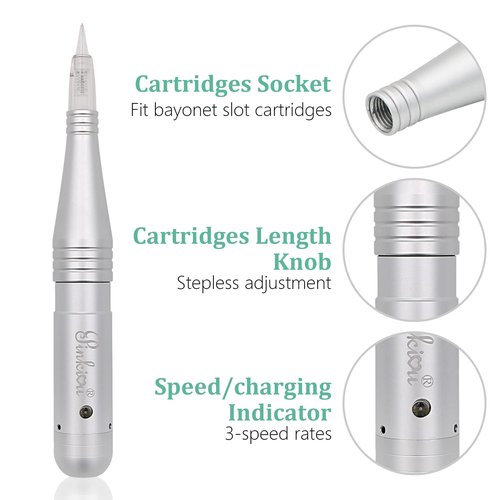 Pinkiou Permanent Makeup Machine MicroPigmentation Pen Hair Stroked Eyebrow Professional Microblading Pen Machine For EyeBrow Eyeline Lip Brow Lamination（Silver）