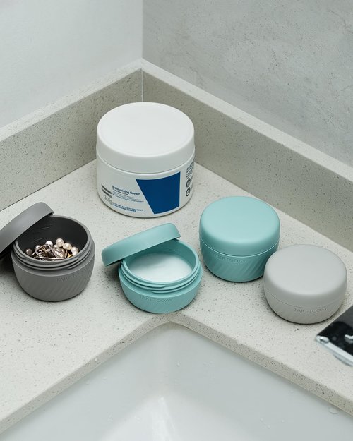TakeToday Travel Containers for Toiletries, Leak-proof, TSA Approved, Refillable Silicone Cream Jars with Lid Travel Size Essential for Cosmetic toiletry Cream, 2oz, 4 Pack (Gray)