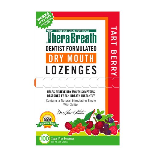 TheraBreath Chewing Gum with ZINC Citrus Mint 10 Count Pack of 6 & Dry Mouth Lozenges with ZINC Tart Berry 100 Lozenges