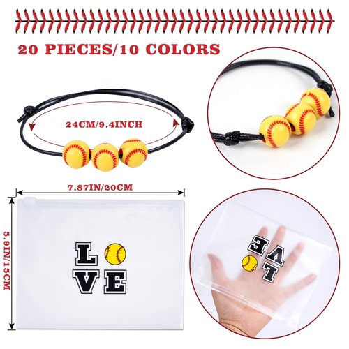 Kolewo4ever 160 Pieces Softball Team Gifts for Girls 20 Pieces Softball Scrunchies Hair Ties,20 Pieces Softball Bracelet,20 pieces Softball Makeup Bag,100 Pieces Softball Stickers