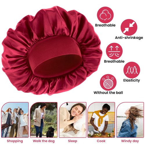 WLLHYF Silk Bonnet for Men, Satin Bonnet Single Layer Elastic Band Silk Sleep Cap Black Soft Adjustable Hair Cap Hair Wrap Large Bonnets for Women Sleeping