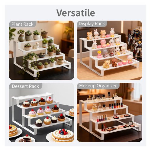 GOENDR Cologne Organizer for Men, 4 Tier All Metal Perfume Organizer Stand, Versatile Step Display Risers Shelf for Fragrance, Skincare, Figurine, Cupcake, Dessert, Spice, 1 Set White
