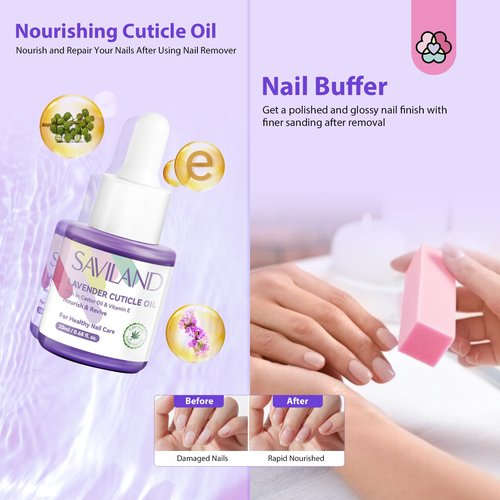 SAVILAND Nail Polish Remover Kit: 2 Pcs 250 ML Gel Nail Polish Remover Safe Removal Gel Remover with Cuticle Oil Removal Tools for Gel Polish Acrylic Dip Powder Salon Home Use