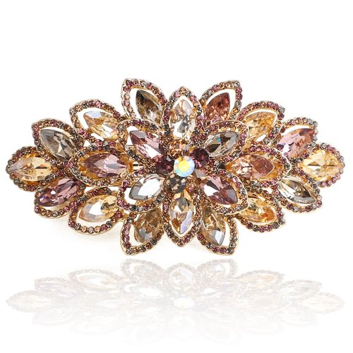 Sppry Luxury Gold-plated Rhinestone Hair Barrette for Women, Large Flower Jewelry Design (Colorful)