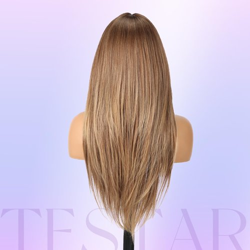 testar Long Brown Straight Wigs With Bangs Long Ombre Brown Blonde Synthetic Wigs for White Women Daily Use 26IN