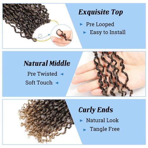 Yanky Twist Crochet Hair Pre Looped Spring Twist Synthetic 10 Inch 7 Packs Mini Passion Twist Hair Extensions Curly Ends, 1B/27