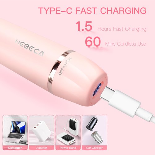 HEBECA Nose Hair Trimmer for Women, 3in1 Electric Eyebrow Trimmer Waterproof Facial Hair Removal Rechargeable Hair Shaver Razor for Nose Ear Eyebrow Peach-Fuzz Lips Chin FT3001 Pink (Pink)