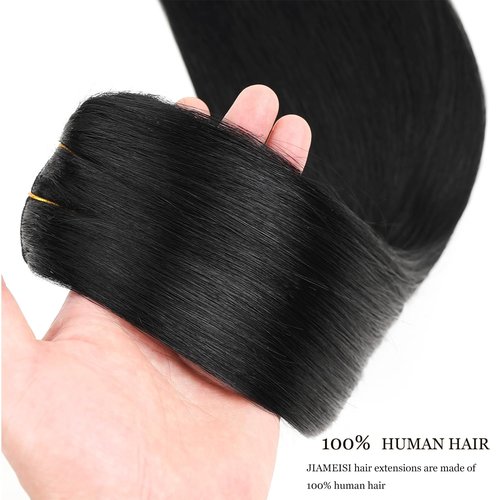 Jiameisi Clip in Hair Extensions Real Human Hair, 14inch Remy Human Hair Extensions Double Weft 70g 7pcs, Natural Straight Hair Clip ins for Women, Ideal for Daily, Party, Wedding Looks #1 Jet Black