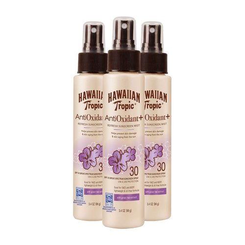 Hawaiian Tropic Antioxidant Sunscreen Spray With Green Tea Extract, SPF 30, 3.4 Ounce, Pack of 3