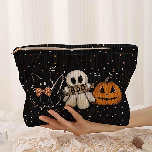 sunaeset cute halloween makeup bag for women, small mini zipper makeup pouch, little kawaii cosmetic bag for purse, halloween accessories gifts for women