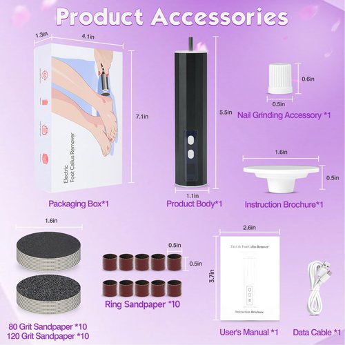 Electric Foot Callus Remover, Electric Foot File Speed Adjustment & Direction of Rotation Controller, Pedicure Tools for Feet with 20Pcs Replacement Sandpaper and 10Pcs Barrel Sandpaper