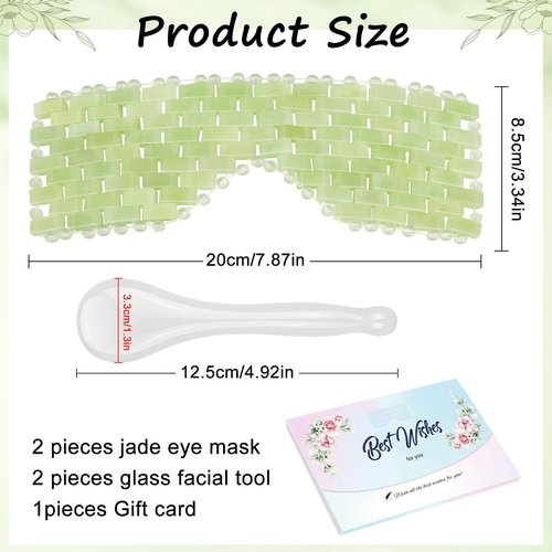 LazyGa 4 Pcs Jade Eye Mask & Skin-Safe Glass Facial Massage Tool, Jade Cooling Mask & Gua Sha Therapy Roller for Skincare Relieve Puffiness, Anti-Aging, Stress Relief