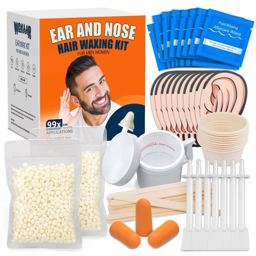 Wokaar Ear Hair Removal Kit for Nose and Eyebrow | 100 g Wax, 30 Sticks | Nose Wax Kit for Men and Women | Includes Balm Wipes,Earplugs, Ear Protectors | Lasts up to 5 Weeks | No Microwave Needed