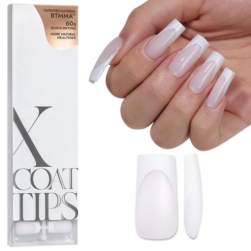BTArtboxnails XCOATTIPS White Long Square Press On Nails Builder Gel Set