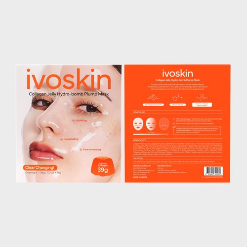 IVOSKIN Collagen Jelly Hydro-bomb Plump Mask, Hydrating 39g x 4ea Real Collagen Mask, Firming and Moisturizing for Glow Skin, Collagen Water over 670,000 ppm