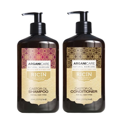 Arganicare | Duo Shampoo + Conditioner | Castor | Growth Accelerator | Gently Cleans & Moisturizes Hair | All hair types | 13.53 fl oz + 13.53 fl oz