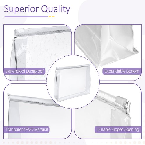 50 Pcs Clear Makeup Bag Travel Toiletry Organizer Zipper Pouches, 9.84 x 7.09 Inches Cosmetic Sorting Bag Waterproof Zipper Organizer, Vacation Swimsuit Bikini Organizer Bags