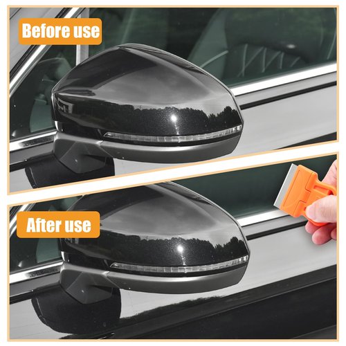 ISDVBUY 300 Pack Edged Razor Blades, Safety Scraper Blades Plastic Razor, Easy Replacement Scraper Tool for Removing Decals Stickers Labels Glass Cleaning,Orange