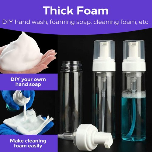 7oz Foam Pump Bottle - Usiriy 2Pcs Foam Bottle Dispenser Travel Empty Foaming Soap Dispensers Clear Plastic Spray Bottles for Travel Hand Soap Shampoo Foaming Castile Cosmetics (200ml)