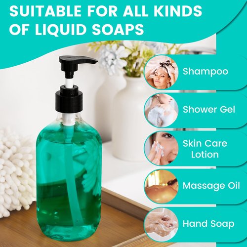Teyssor Pump Bottle Dispenser Clear 2 Pack 300ml/10oz Empty Plastic Liquid Soap Dispensers, BPA-Free Refillable Container for Essential Oil Shampoo Lotion