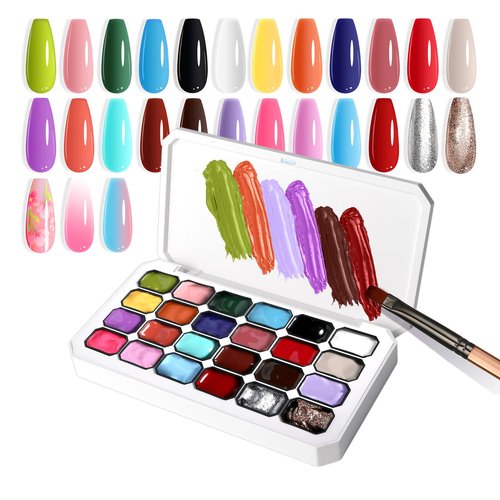 U-Shinein Gradient Painting Gel, 24 Gliter Colors Ombre Gel Nail Polish for Pigment Pat Silver&Gold Aura Nails, French Manicure DIY Nail Art Long-lasting No-wipe Palette B