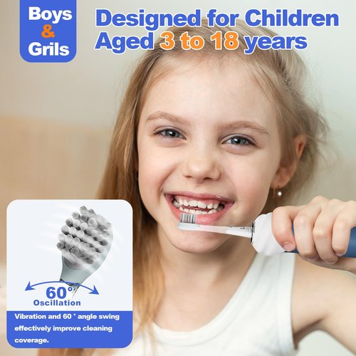 Acelike UV Self Clean Kids & Toddlers Electric Toothbrush | Improve Safe and Hygiene | Soft Bristles | Easy-Grip Silicone Handle | 4 Modes & 2-Min Timer | One Charge Last 60 Days | Age 3+ (Blue)